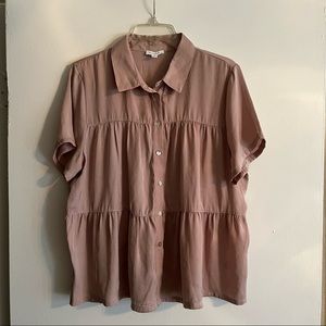 Rose Pink Tiered Button Front Top